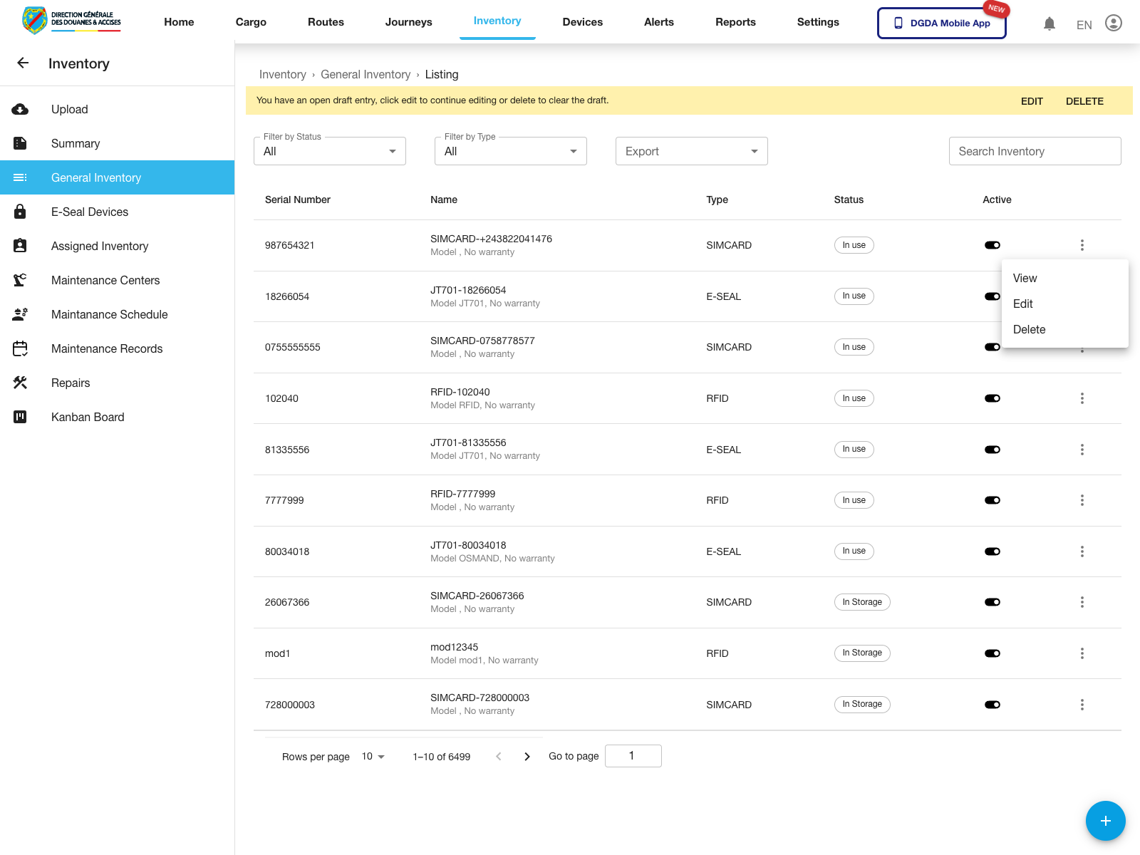 Inventory - Row actions