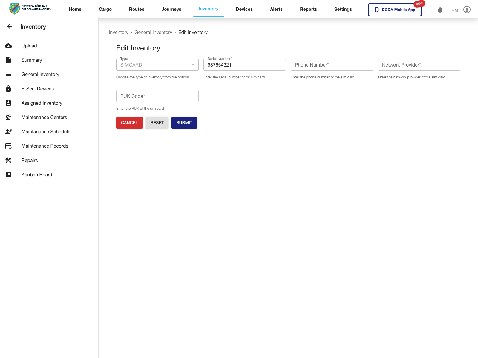 Inventory - Edit form
