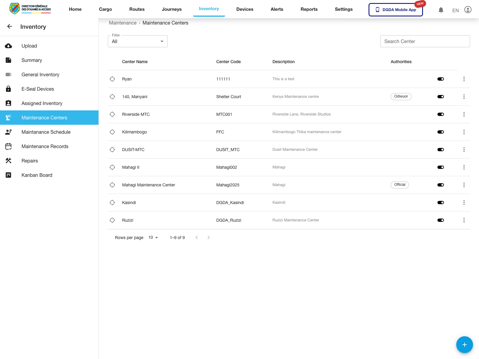 Maintenance - Centers