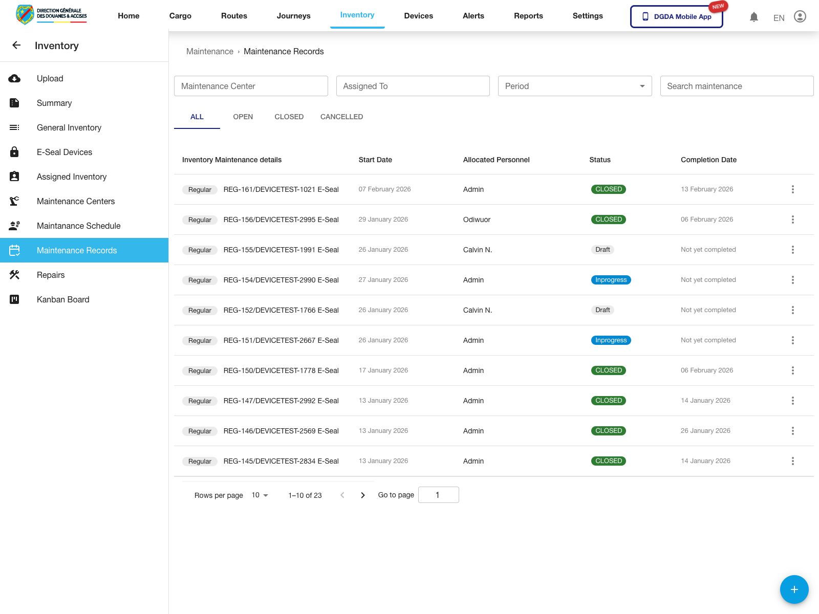 Maintenance - Records
