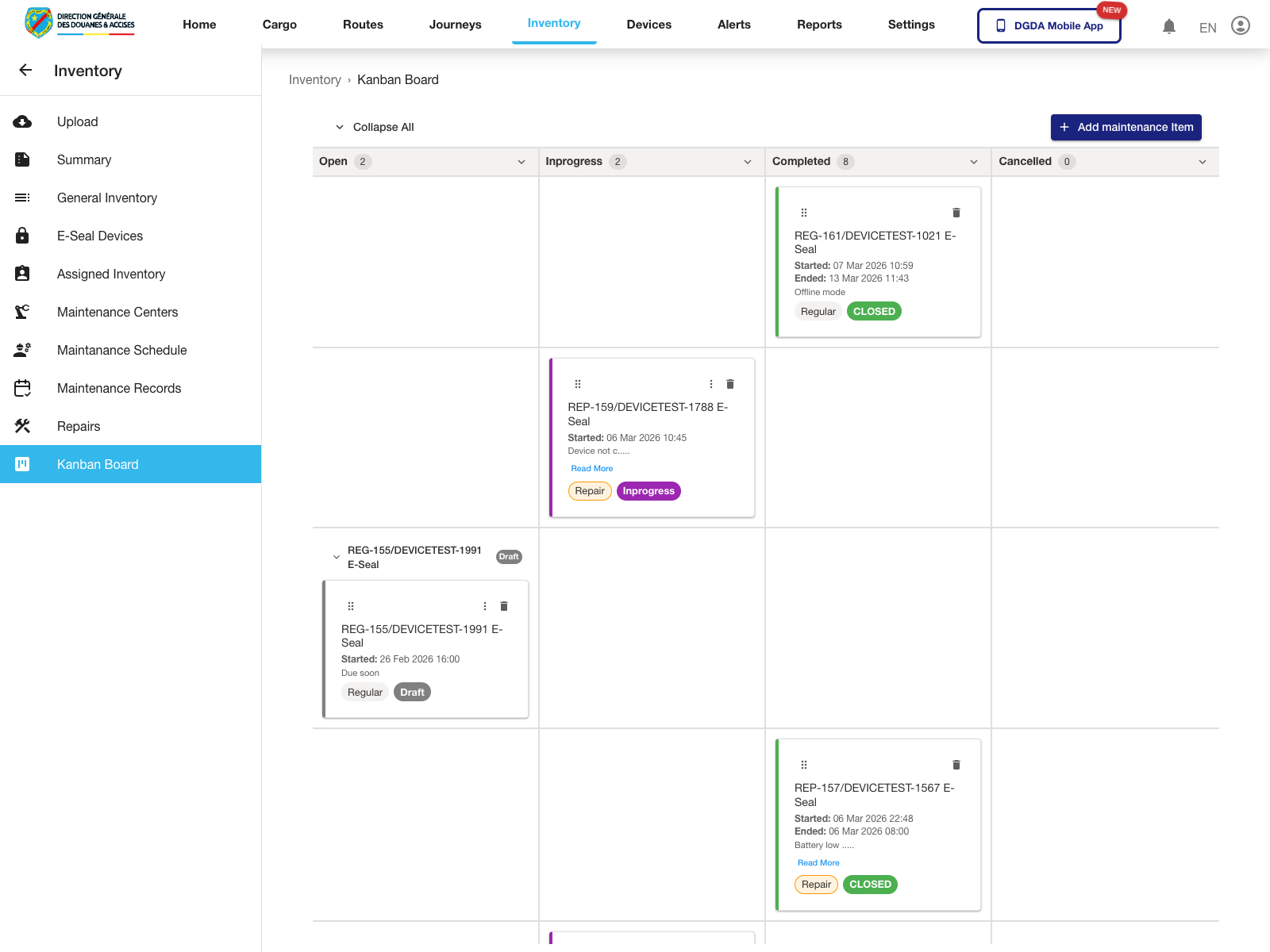 Maintenance - Kanban