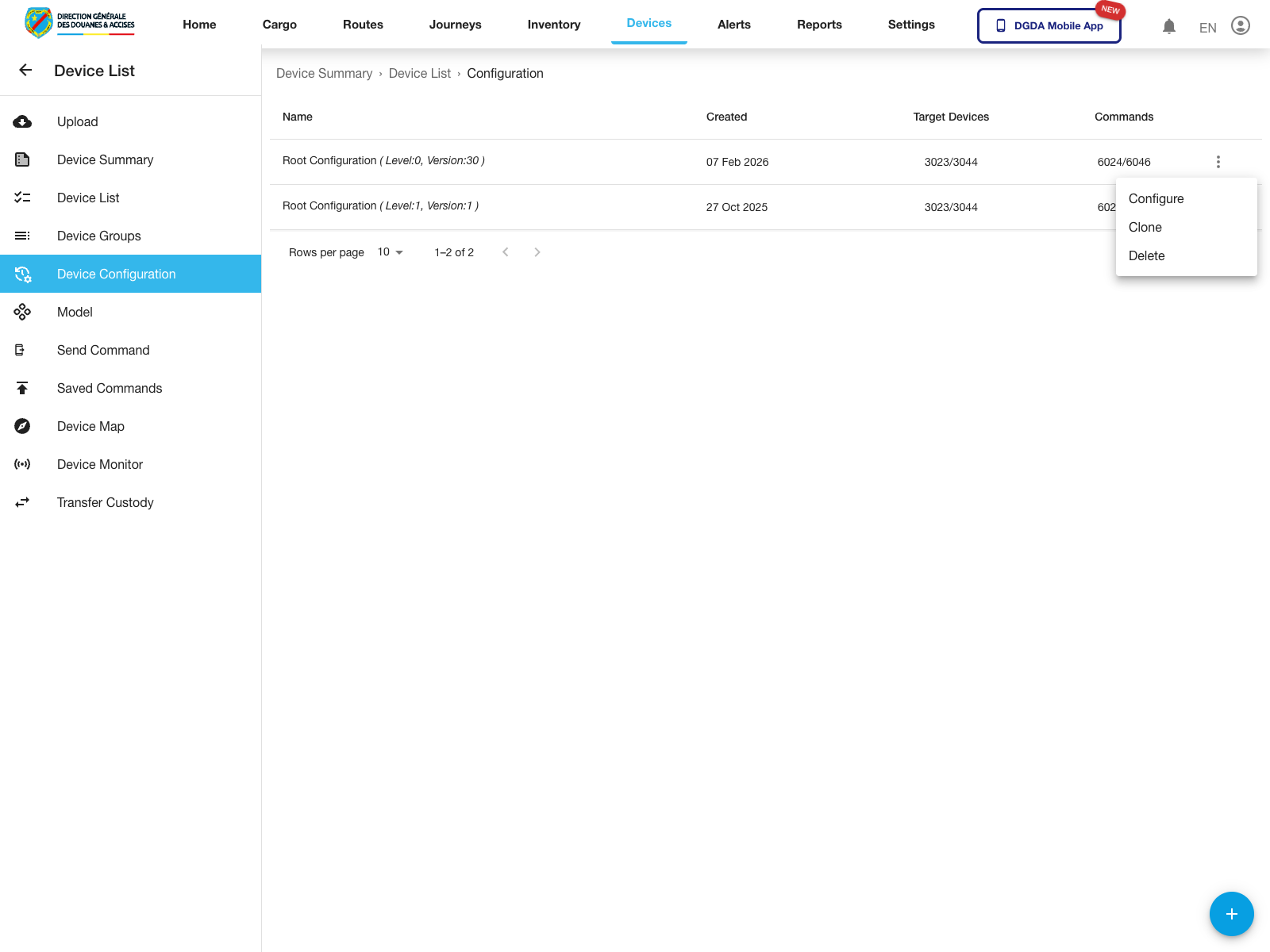 Device - Configuration actions