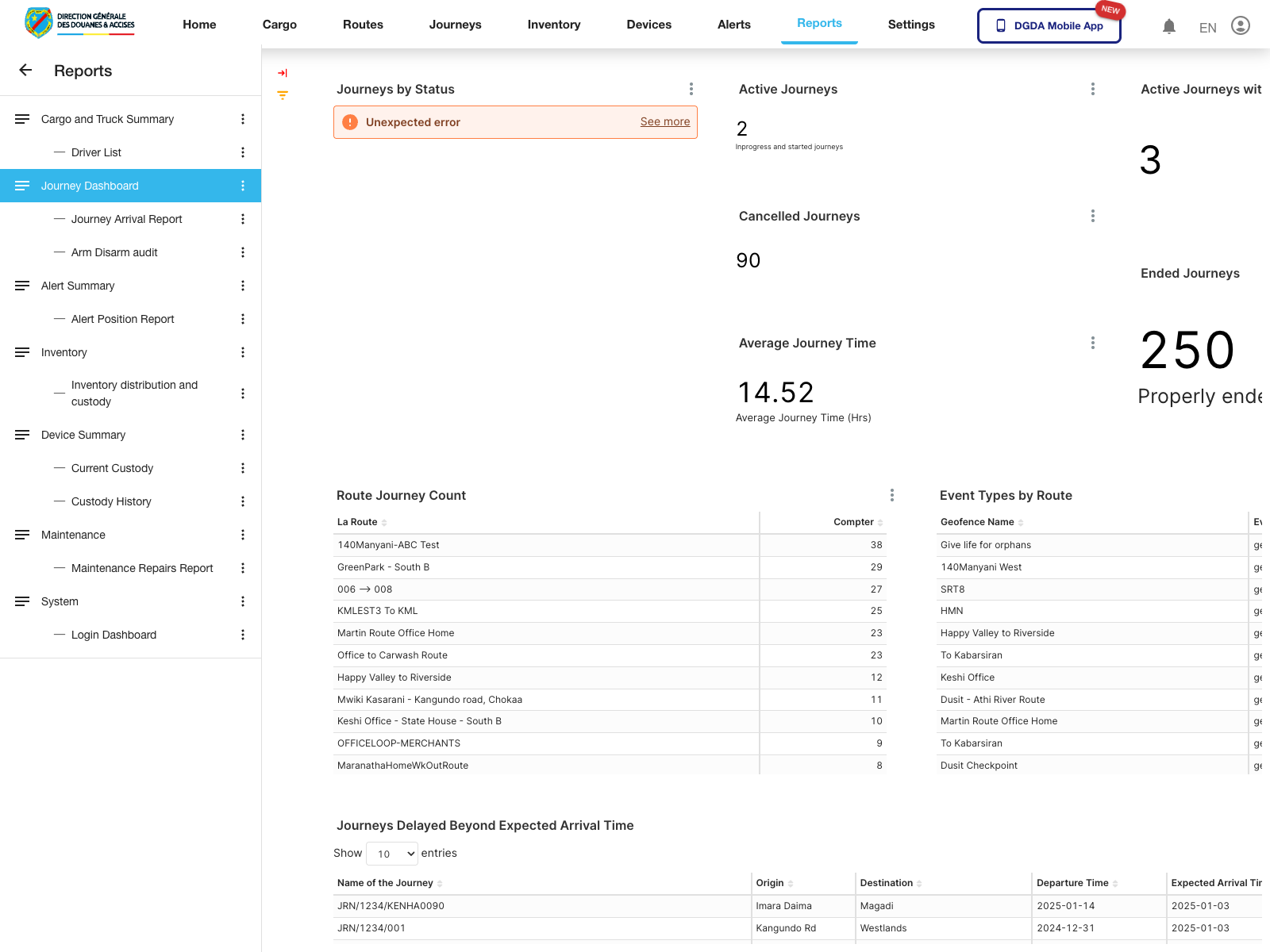 Reports - Journey dashboard