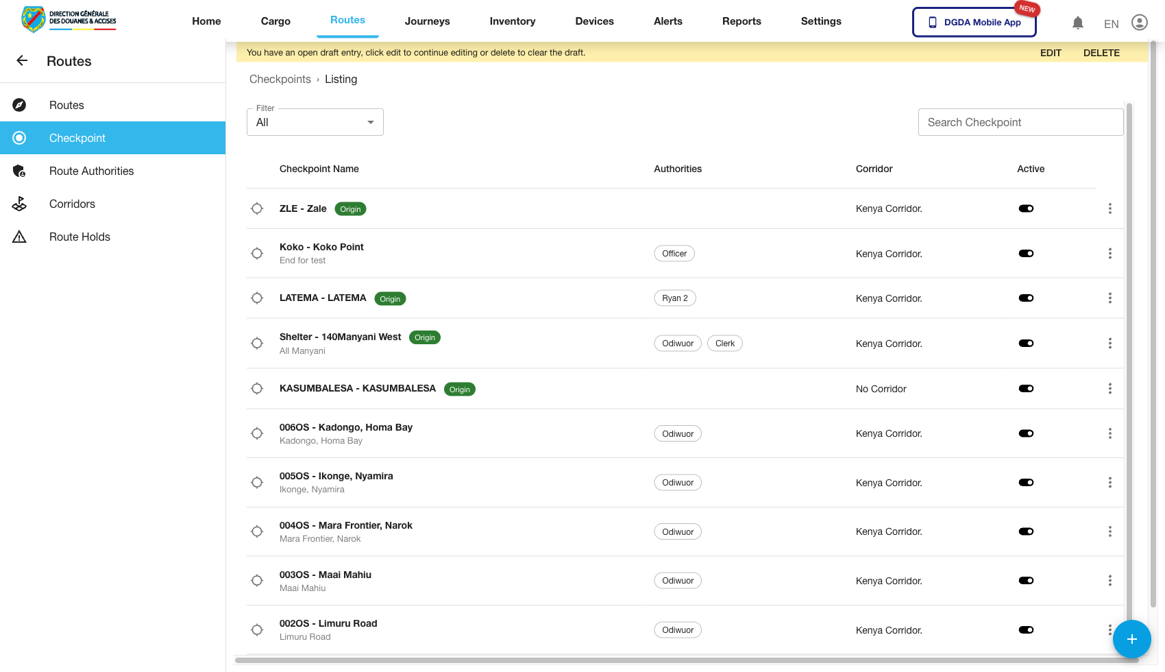 Routes - Checkpoints