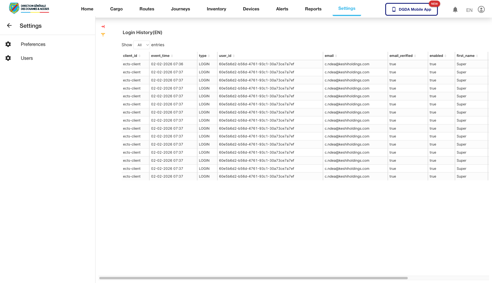 Settings - Devices Dashboard
