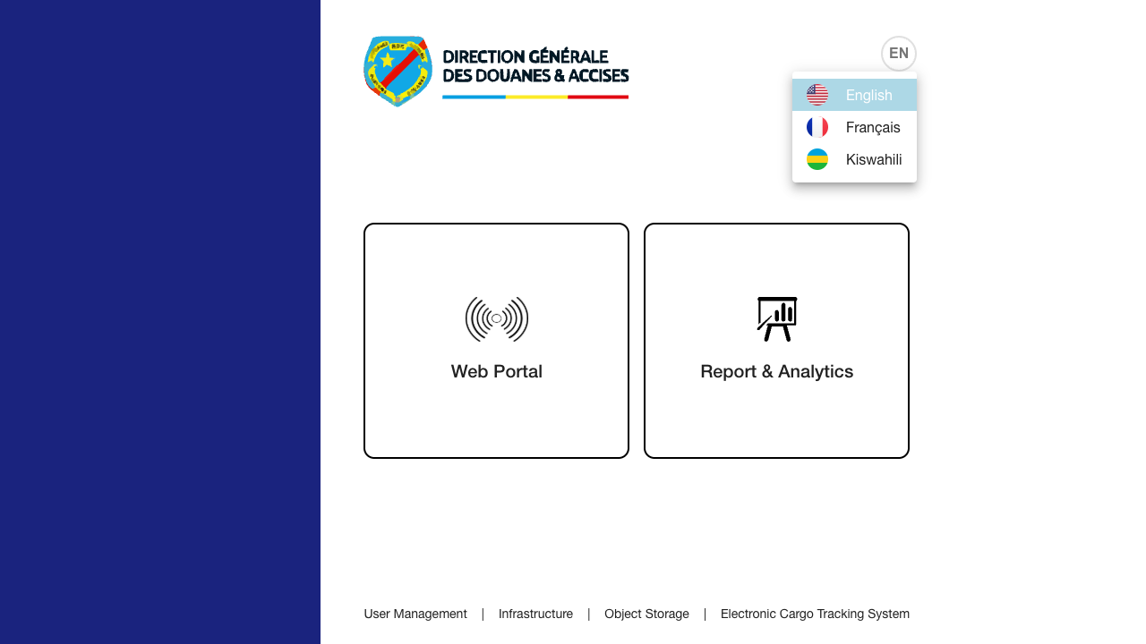 Landing page language menu