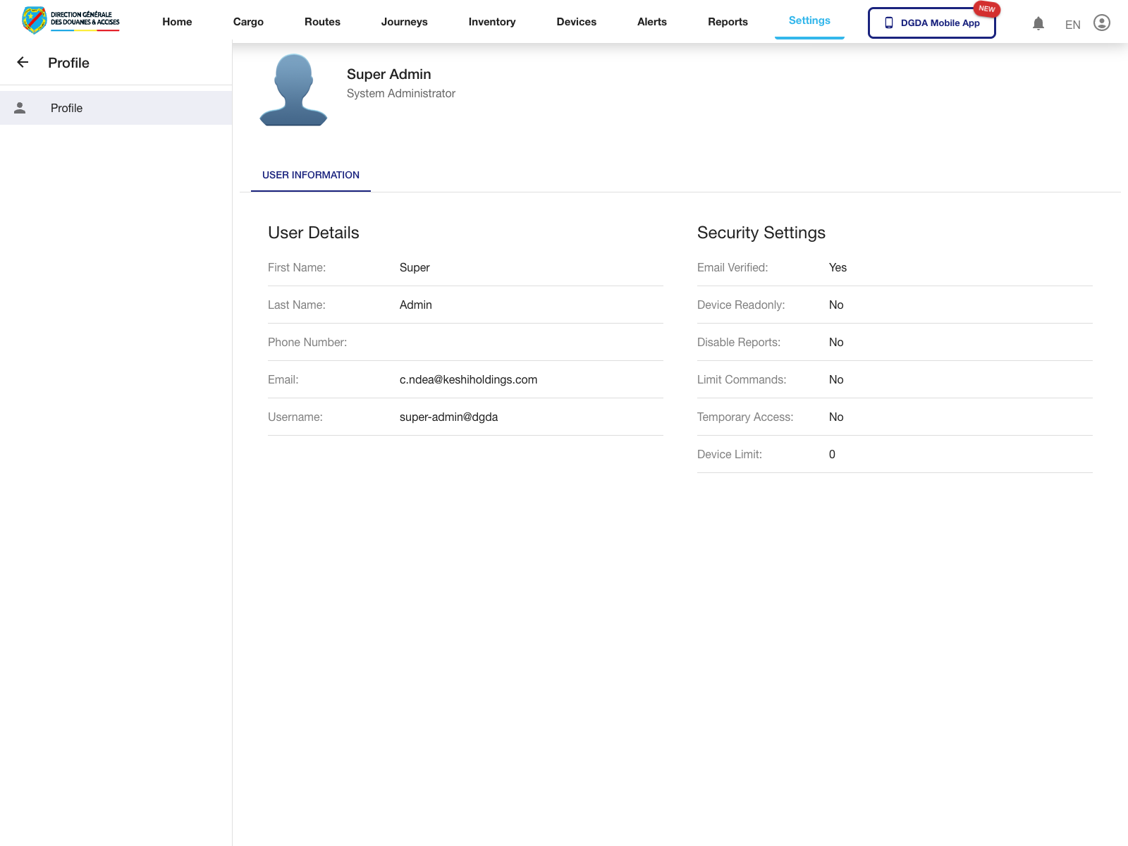 Settings - Own profile