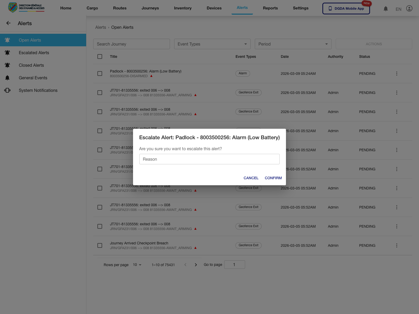 Alerts - Escalate dialog