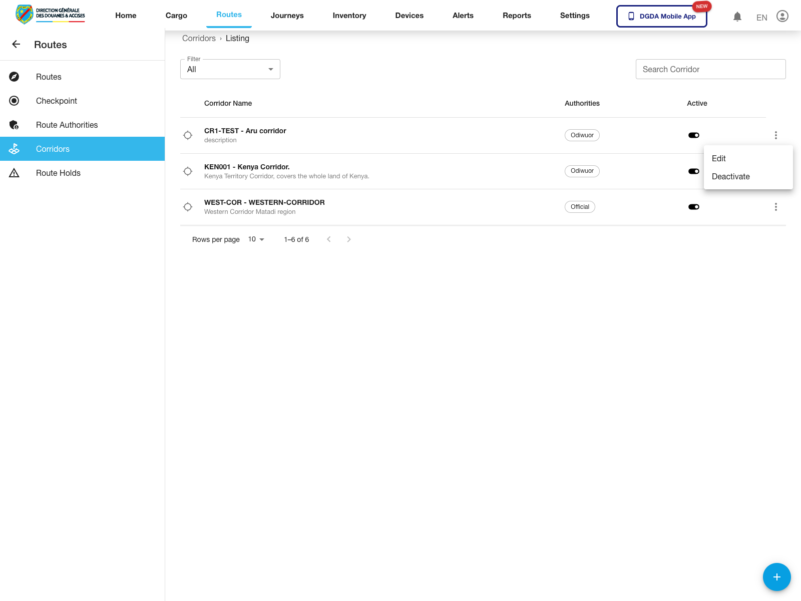 Routes - Corridor actions