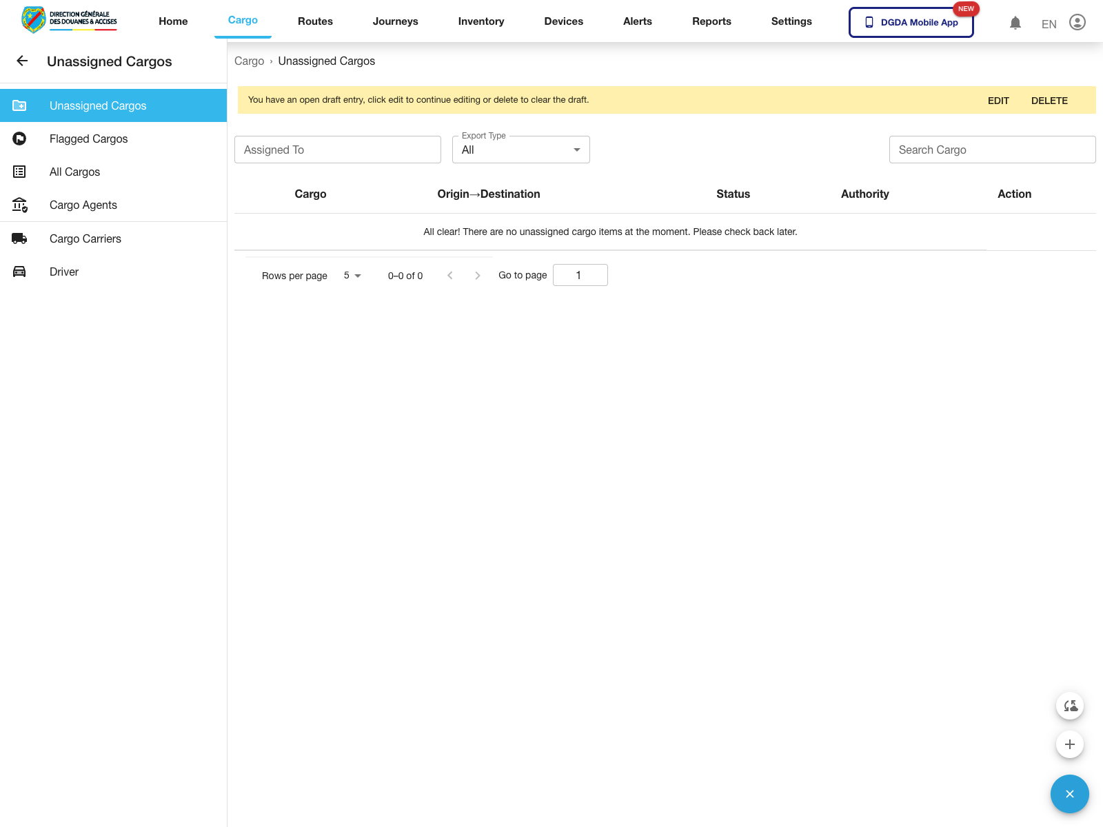 Cargo - Draft controls
