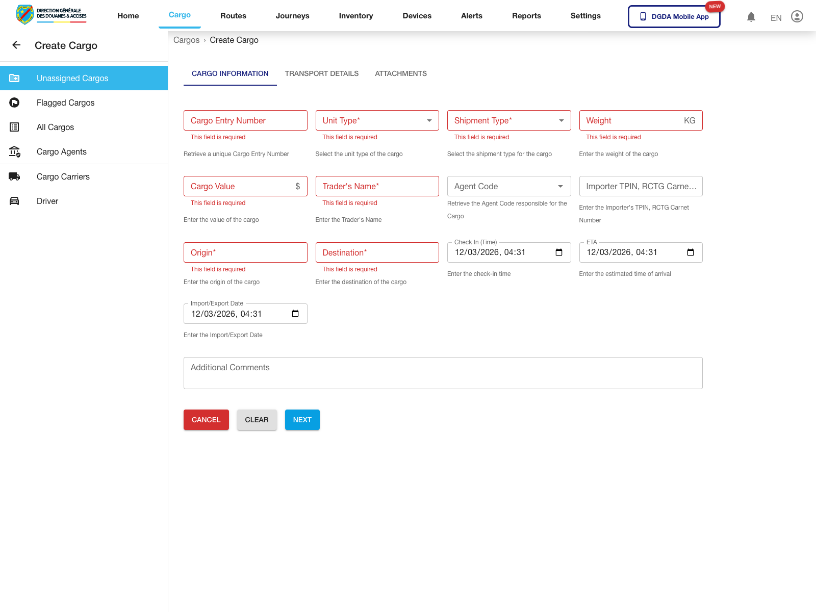 Cargo - Draft edit form