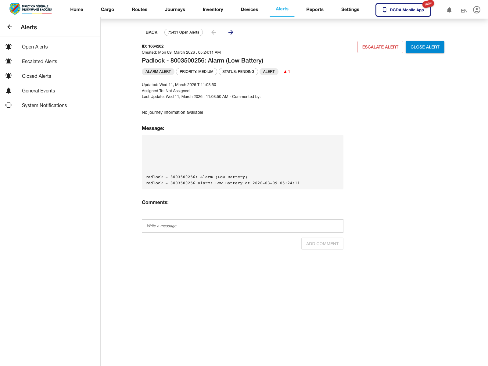Alerts - Alert detail page